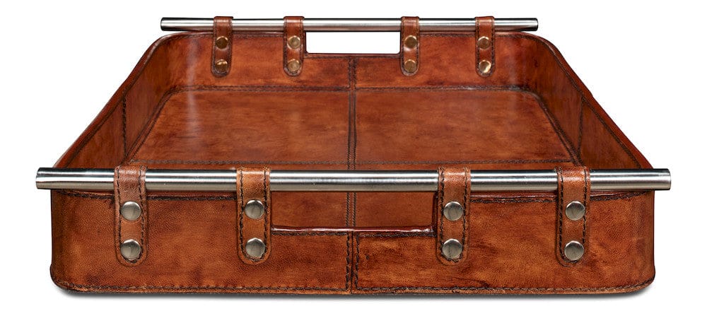 Sarreid Ltd - Safari Leather Tray in Brown - 26847 view 5