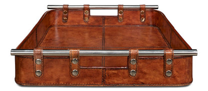 Sarreid Ltd - Safari Leather Tray in Brown - 26847 view 5
