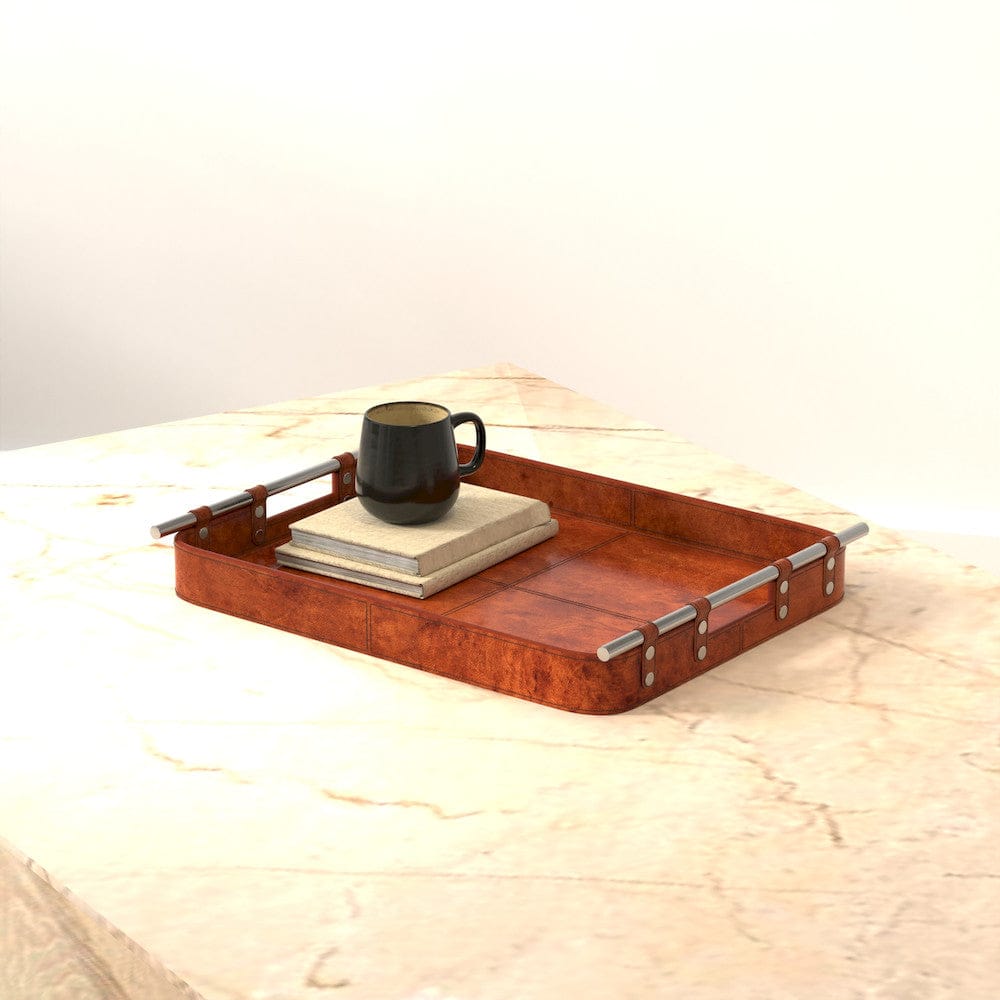 Sarreid Ltd - Safari Leather Tray in Brown - 26847 view 7