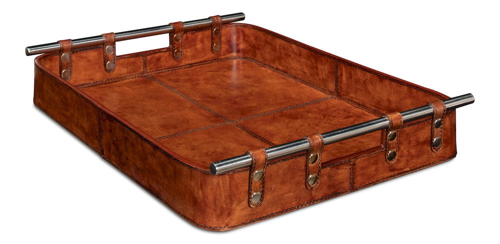 Sarreid Ltd - Safari Leather Tray in Brown - 26847 view 13