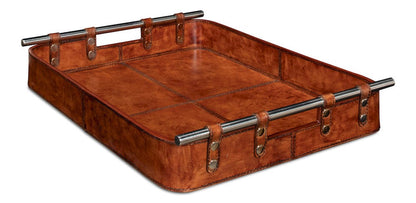 Sarreid Ltd - Safari Leather Tray in Brown - 26847 view 13