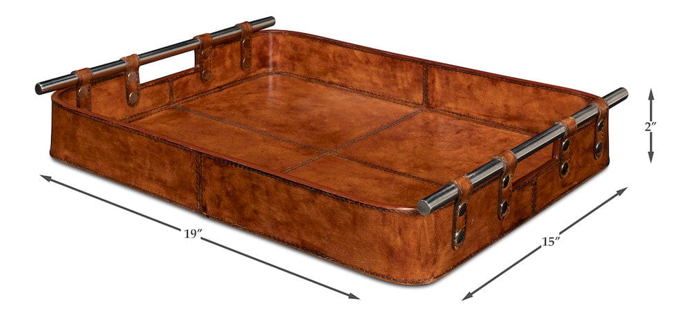 Sarreid Ltd - Safari Leather Tray in Brown - 26847 view 14