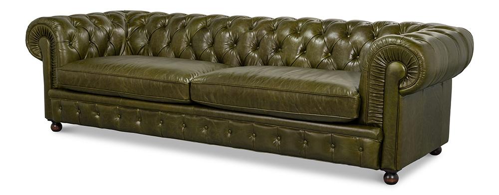 Sarreid Ltd - Savile Leather Sofa, Green - 54239 veiw 1