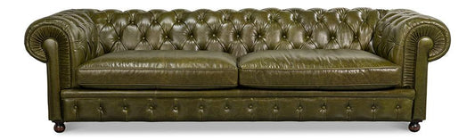 Sarreid Ltd - Savile Leather Sofa, Green - 54239 veiw 2