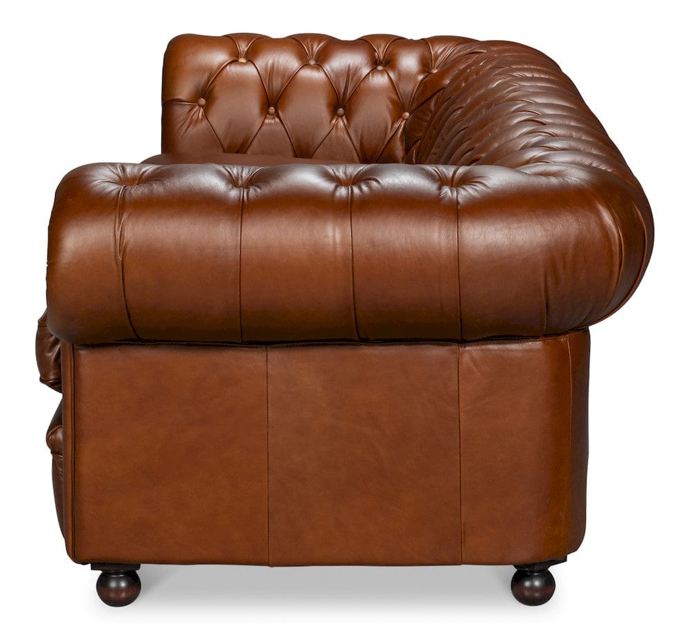 Sarreid Ltd - Savile Leather Sofa, Marseile Dark Brown in Brown - 54239-MDB view 3