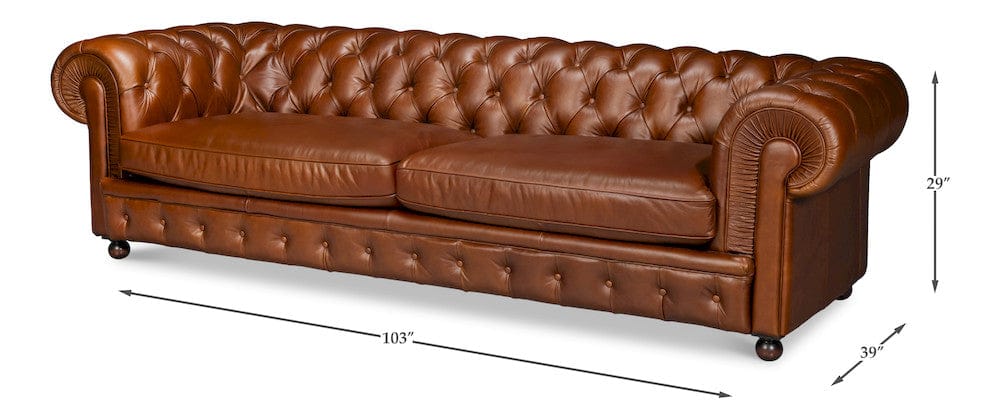 Sarreid Ltd - Savile Leather Sofa, Marseile Dark Brown in Brown - 54239-MDB view 11