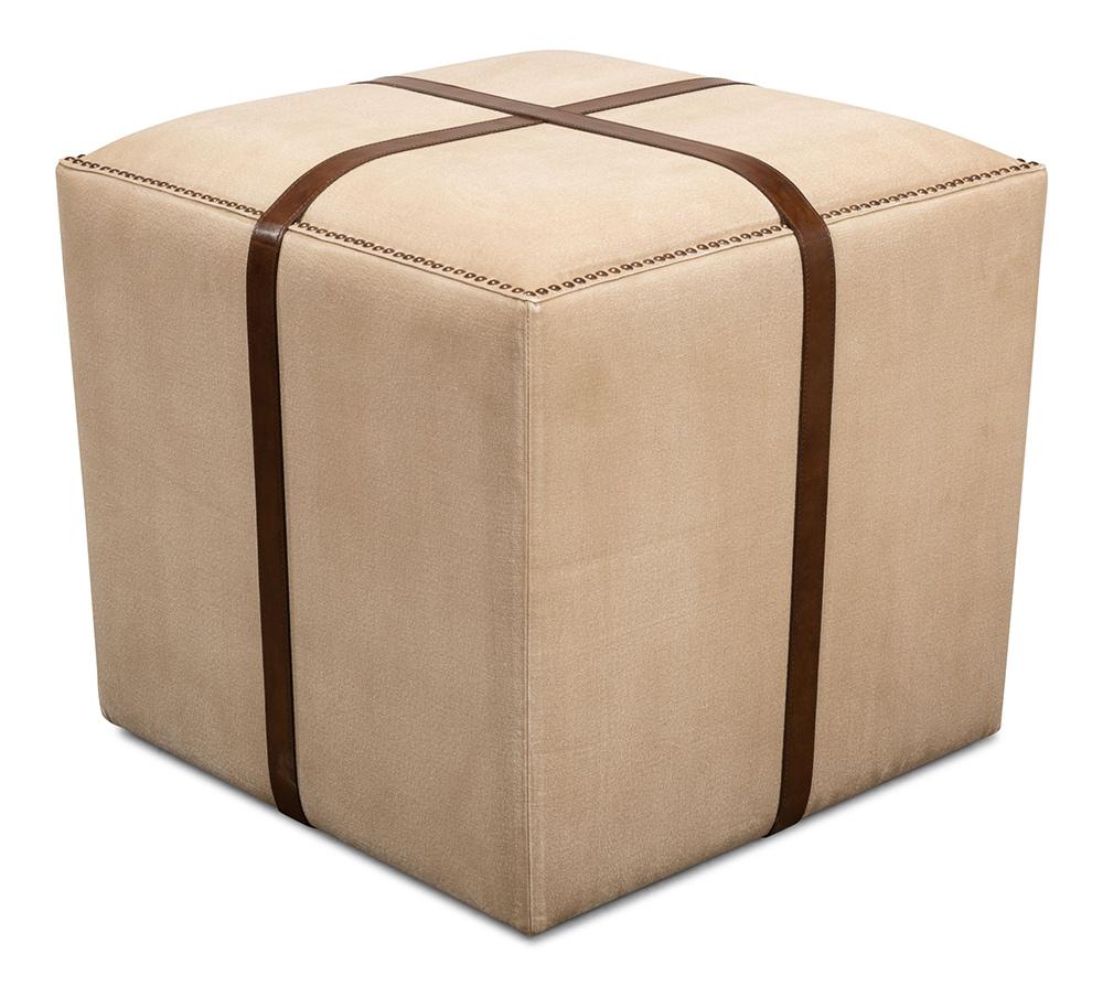 Sarreid Ltd - Strap Canvas & Leather Stool - Beige - 29371 veiw 1