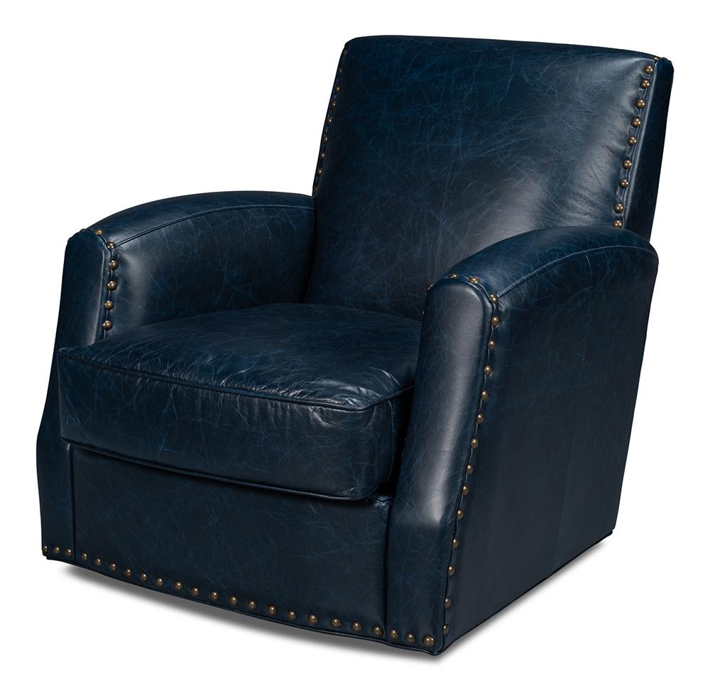 Sarreid Ltd - Taft Leather Swivel Chair, Chateau Blue - 54105 veiw 1