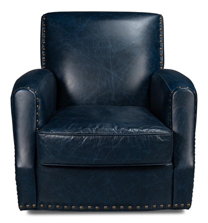 Sarreid Ltd - Taft Leather Swivel Chair, Chateau Blue - 54105 veiw 2