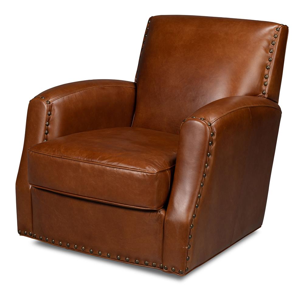 Sarreid Ltd - Taft Leather Swivel Chair, Havana Brown - 54104 veiw 1