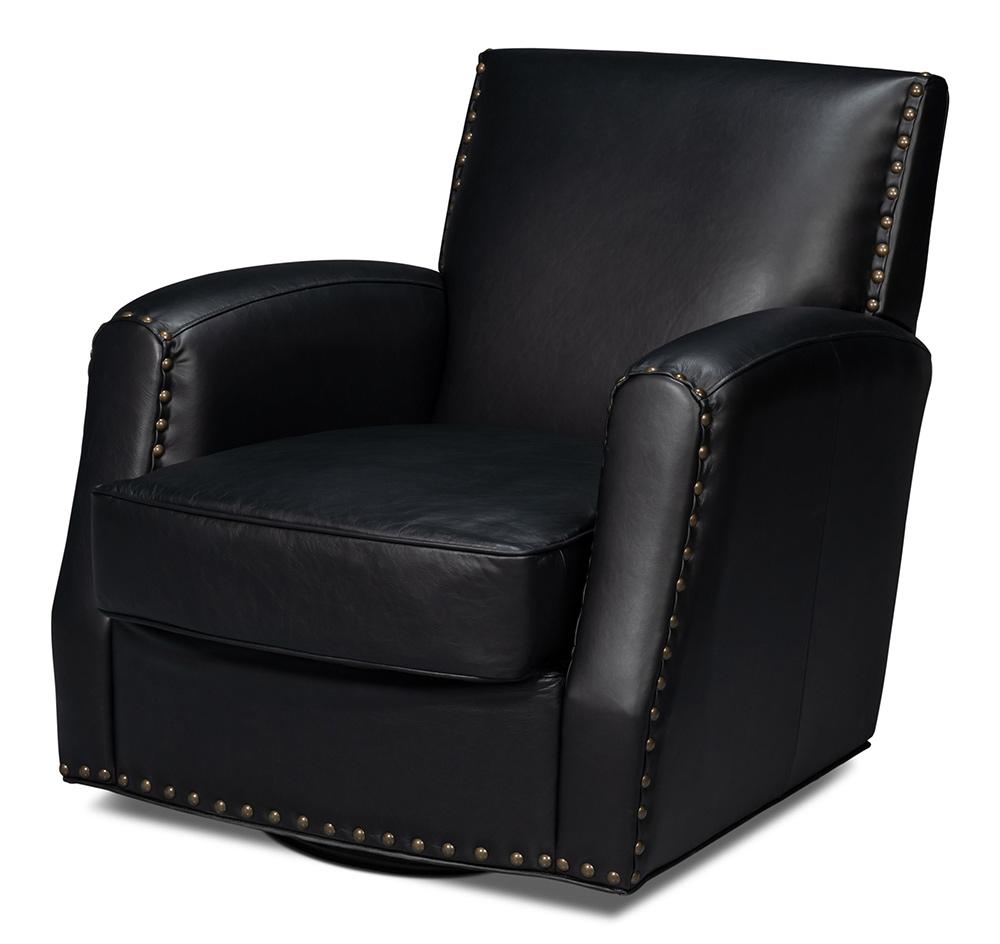 Sarreid Ltd - Taft Leather Swivel Chair, Onyx Black - 54106 veiw 1