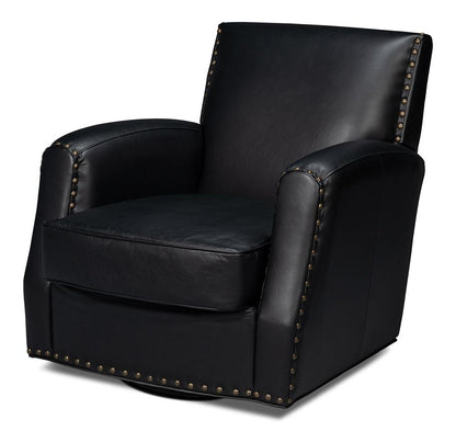 Sarreid Ltd - Taft Leather Swivel Chair, Onyx Black - 54106 veiw 1