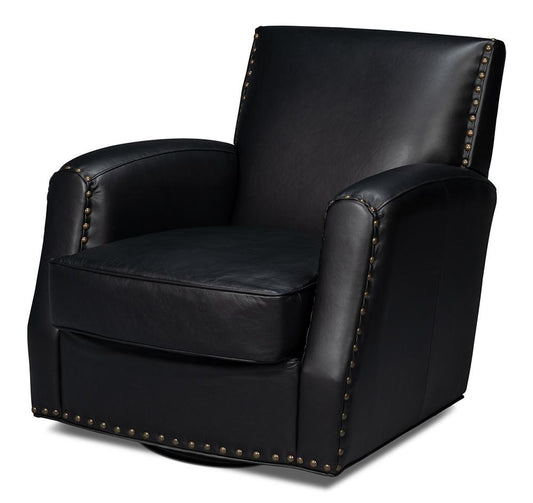 Sarreid Ltd - Taft Leather Swivel Chair, Onyx Black - 54106 veiw 1