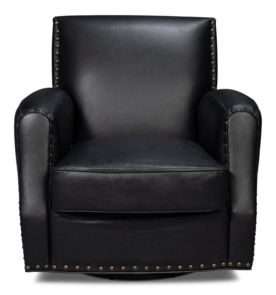 Sarreid Ltd - Taft Leather Swivel Chair, Onyx Black - 54106 veiw 2