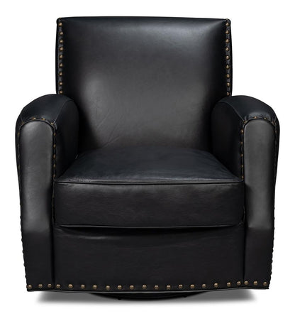 Sarreid Ltd - Taft Leather Swivel Chair, Onyx Black - 54106 veiw 2
