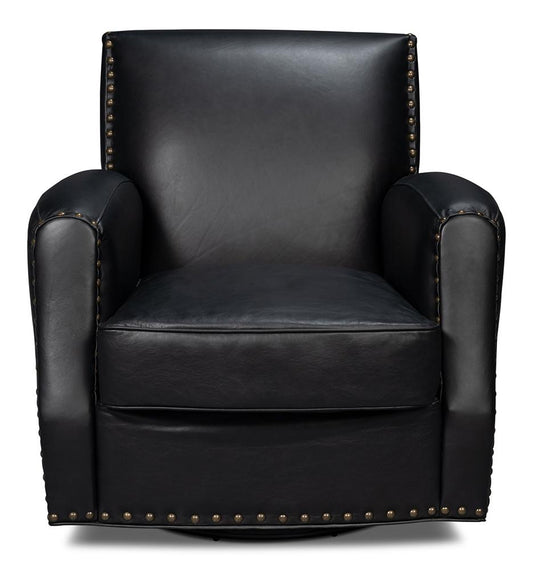 Sarreid Ltd - Taft Leather Swivel Chair, Onyx Black - 54106 veiw 2