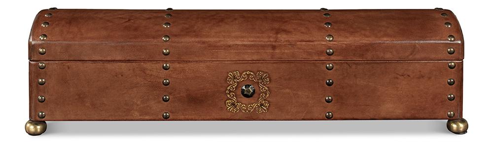 Sarreid Ltd - Telescope Leather Box W/Tacks - Brown - 11446 veiw 2