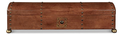 Sarreid Ltd - Telescope Leather Box W/Tacks - Brown - 11446 veiw 2