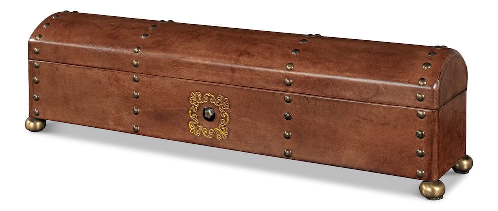 Sarreid Ltd - Telescope Leather Box W/Tacks in Brown - 11446 view 1