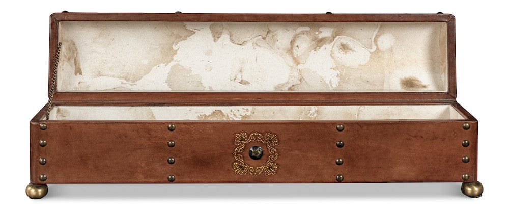 Sarreid Ltd - Telescope Leather Box W/Tacks in Brown - 11446 view 3