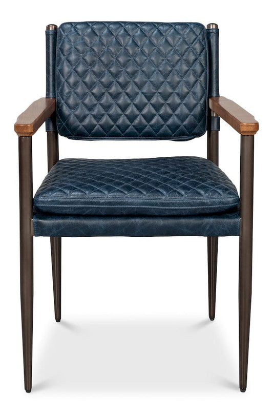 Sarreid Ltd - The Harley Chair, Chateau Blue Leather in Blue - 30621-CTB view 2