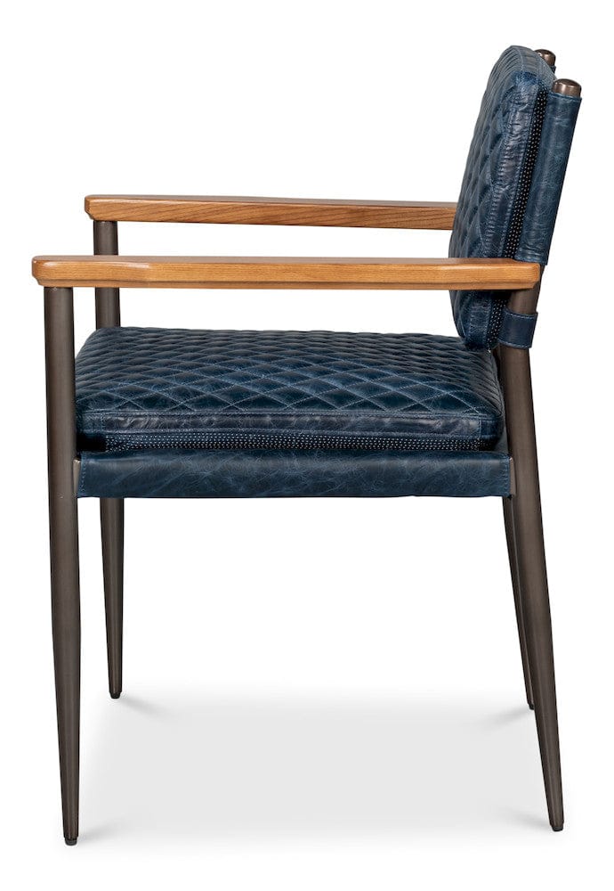 Sarreid Ltd - The Harley Chair, Chateau Blue Leather in Blue - 30621-CTB view 3
