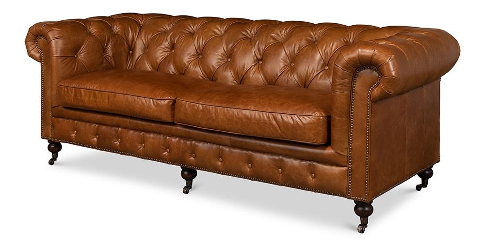 Sarreid Ltd - Tufted English Club Sofa, Cuba Brown - 53130 veiw 1