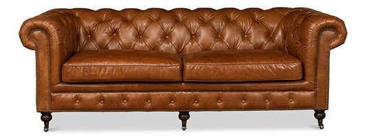 Sarreid Ltd - Tufted English Club Sofa, Cuba Brown - 53130 veiw 2