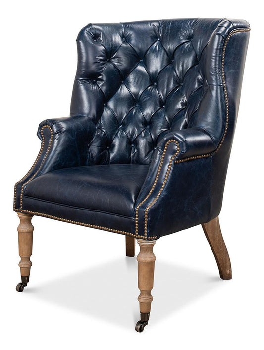 Sarreid Ltd - Welsh Blue Leather Chair - 29727 veiw 1