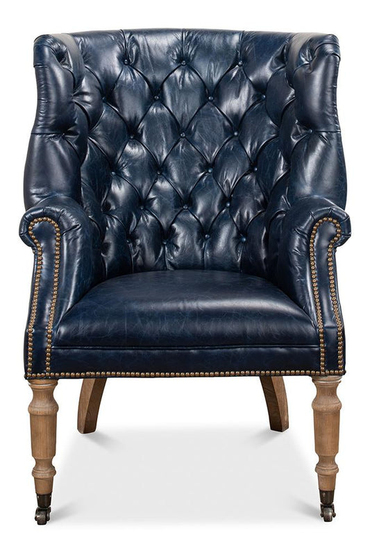 Sarreid Ltd - Welsh Blue Leather Chair - 29727 veiw 2
