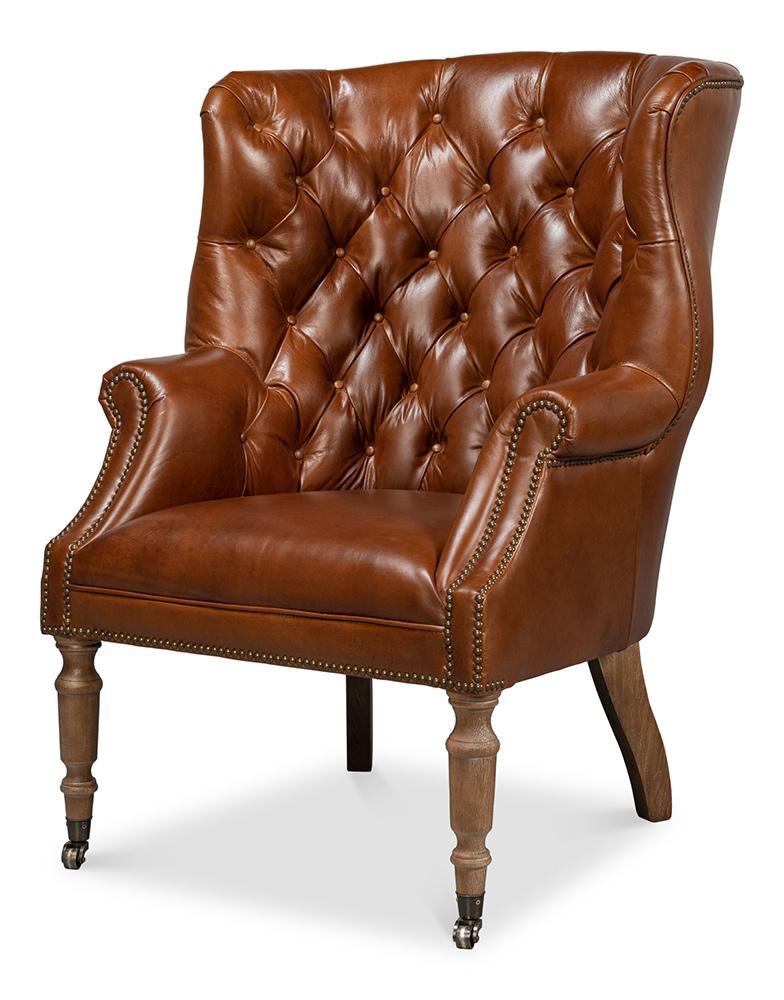 Sarreid Ltd - Welsh Leather Chair, Vintage Havana - 40872 veiw 1