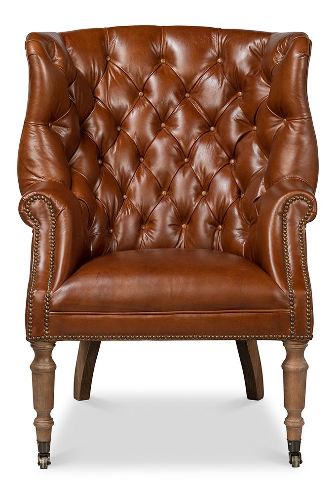 Sarreid Ltd - Welsh Leather Chair, Vintage Havana - 40872 veiw 2