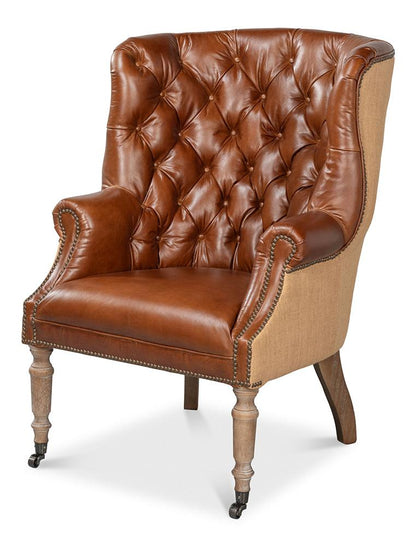 Sarreid Ltd - Welsh Leather & Jute Chair - Brown - 29731 veiw 1