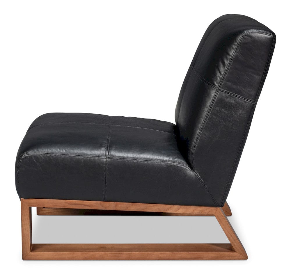 Sarreid Ltd - Wylam Leather Chair Onyx Black in Black - 54265-OB view 3