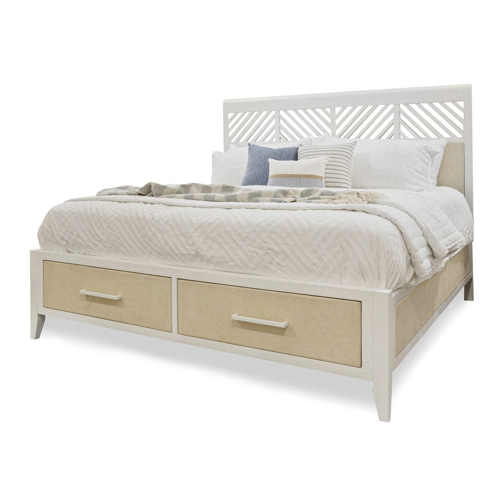 Sea Winds - Miramar - Woven Storage Bed - King - Sand and Stark White Finish - B777KBED-STORAGE-SAND view 1