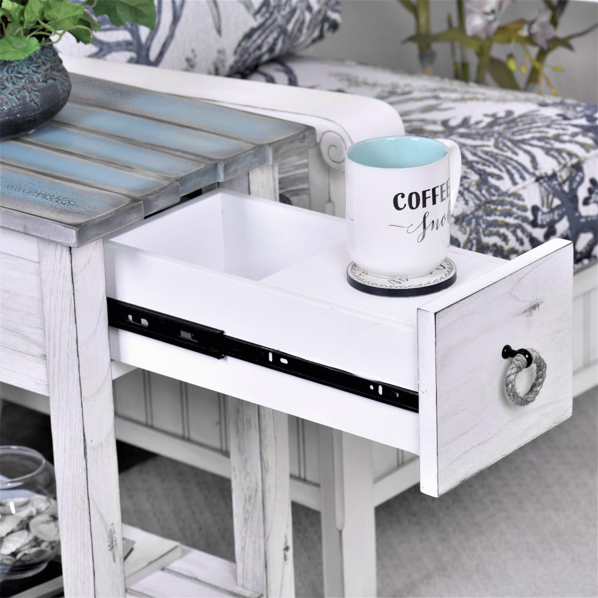 Sea Winds - Picket Fence Chairside Table - B78205-DBLEU/WH veiw 8