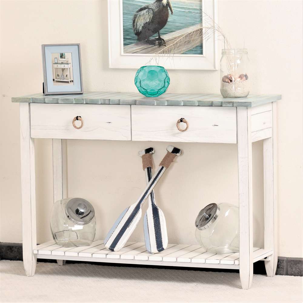 Sea Winds - Picket Fence Console Table - B78204-DBLEU/WH veiw 3