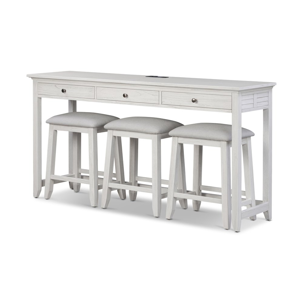 Sea Winds - Surfside - 3-Drawer Console and 3 Stools - Weathered White, Grey Finish - B27704-SET-WW view 1