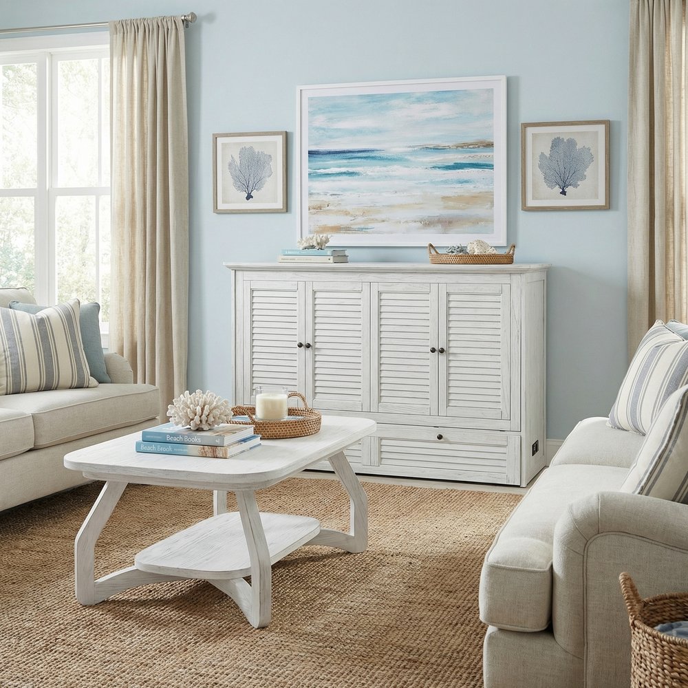 Sea Winds - Surfside - Queen Size Cabinet Bed with Mattress - Weathered White Finish - B277CABBED-WW view 17