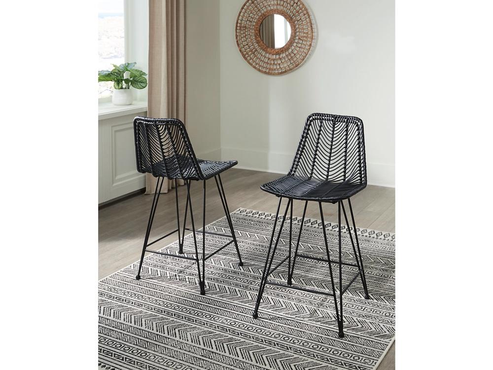 Signature Design by Ashley - Angentree Upholstered Barstool (Set Of 2) in Black/Gray - D434-124 veiw 2