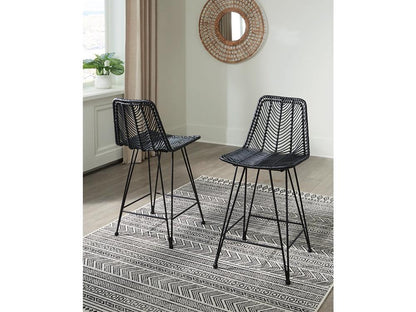 Signature Design by Ashley - Angentree Upholstered Barstool (Set Of 2) in Black/Gray - D434-124 veiw 2