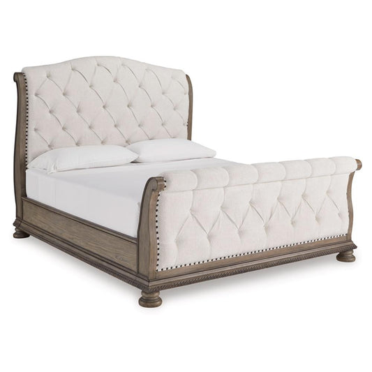 Signature Design by Ashley - Ardenfield California King Upholstered Sleigh Bed in Light Brown veiw 1