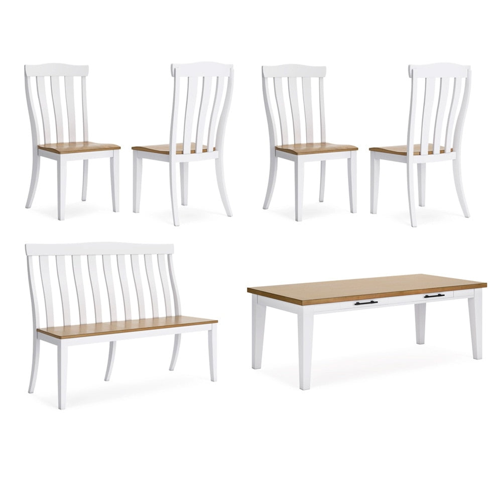 Signature Design by Ashley - Ashbryn Dining Table, 4 Chairs And Double Dining Chair in White/Natural veiw 1