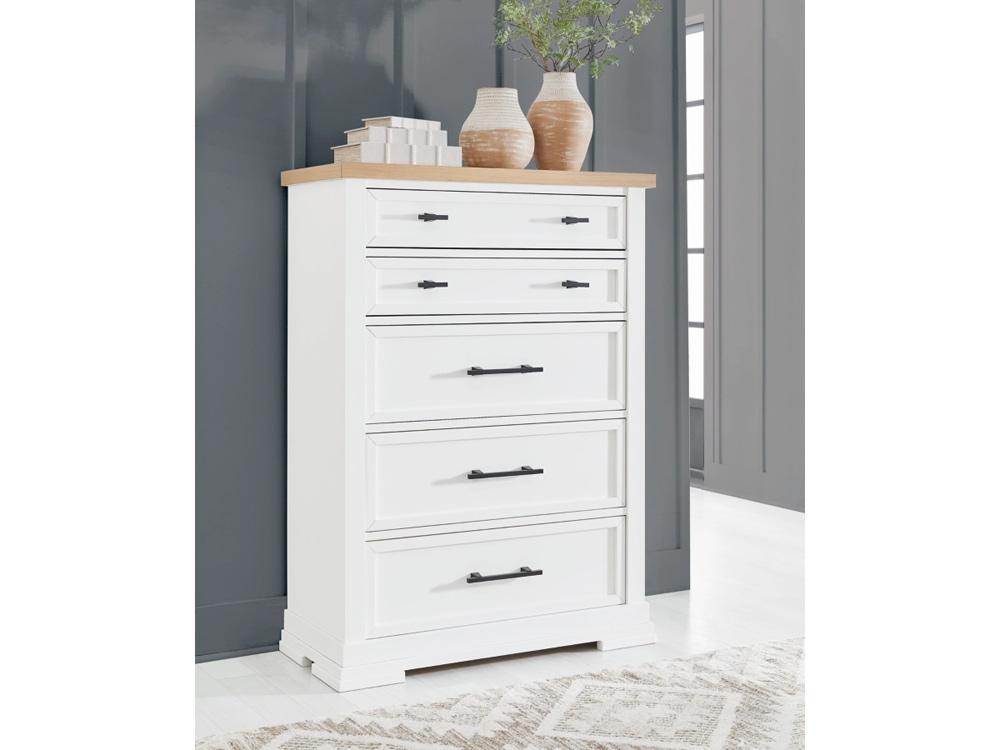 Signature Design by Ashley - Ashbryn Five Drawer Chest in White/Natural - B844-46 veiw 2