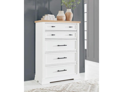 Signature Design by Ashley - Ashbryn Five Drawer Chest in White/Natural - B844-46 veiw 2