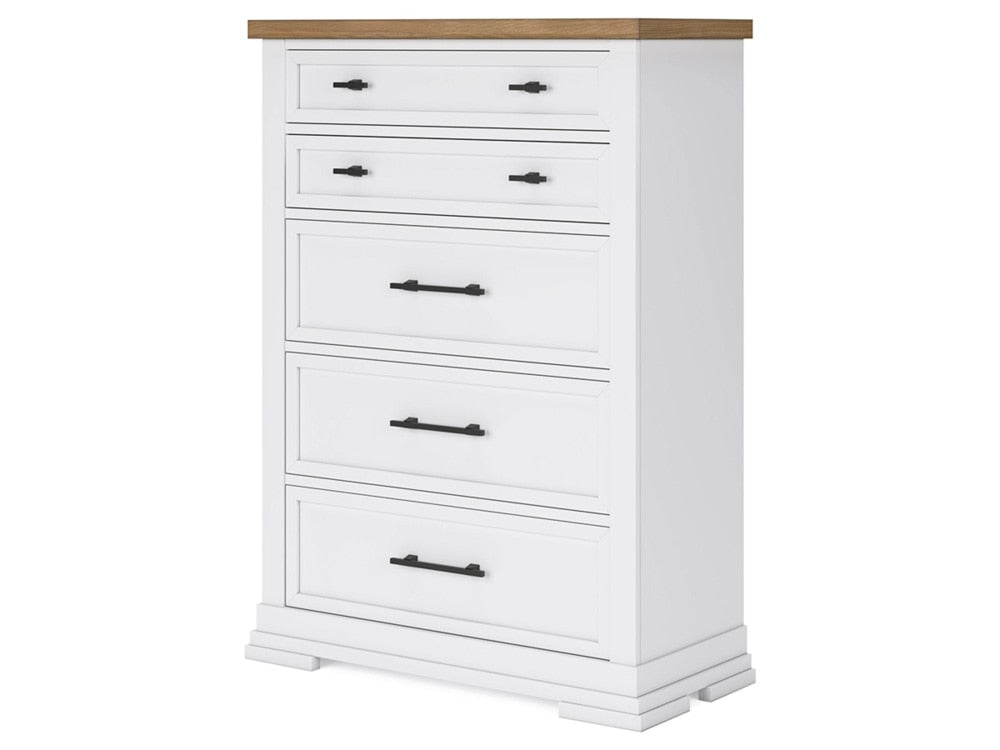 Signature Design by Ashley - Ashbryn Five Drawer Chest in White/Natural - B844-46 veiw 3