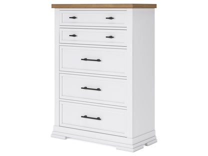 Signature Design by Ashley - Ashbryn Five Drawer Chest in White/Natural - B844-46 veiw 3