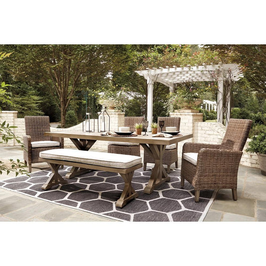Signature Design by Ashley - Beachcroft Outdoor Dining Table With 4 Chairs & Bench in Beige veiw 1