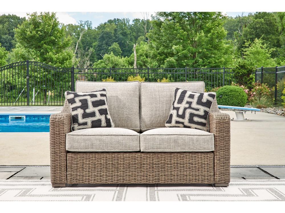 Signature Design by Ashley - Beachcroft Outdoor Loveseat W/Cushion in Beige - P791-835 veiw 2