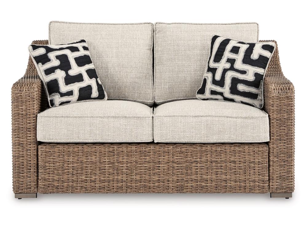 Signature Design by Ashley - Beachcroft Outdoor Loveseat W/Cushion in Beige - P791-835 veiw 3